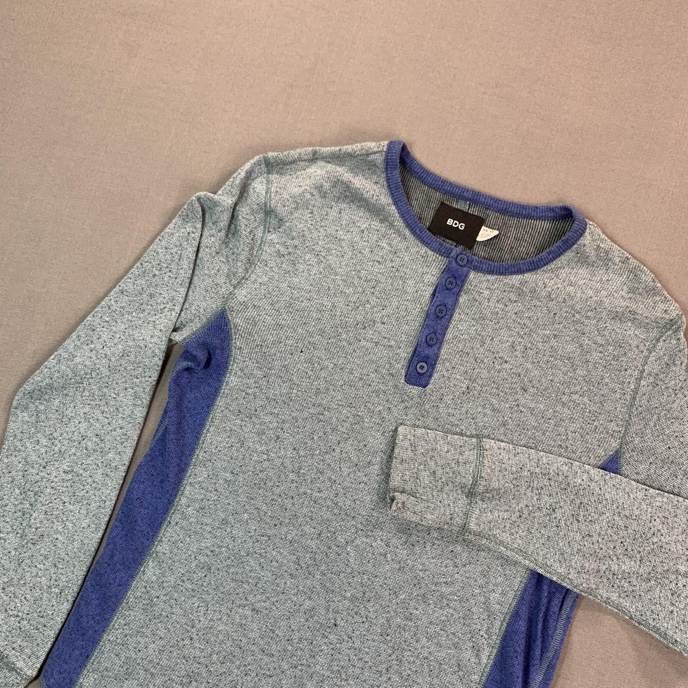 BDG Shirt Womens XS Gray Blue Colorblock Henley Thermal Long Sleeve‎ Top
